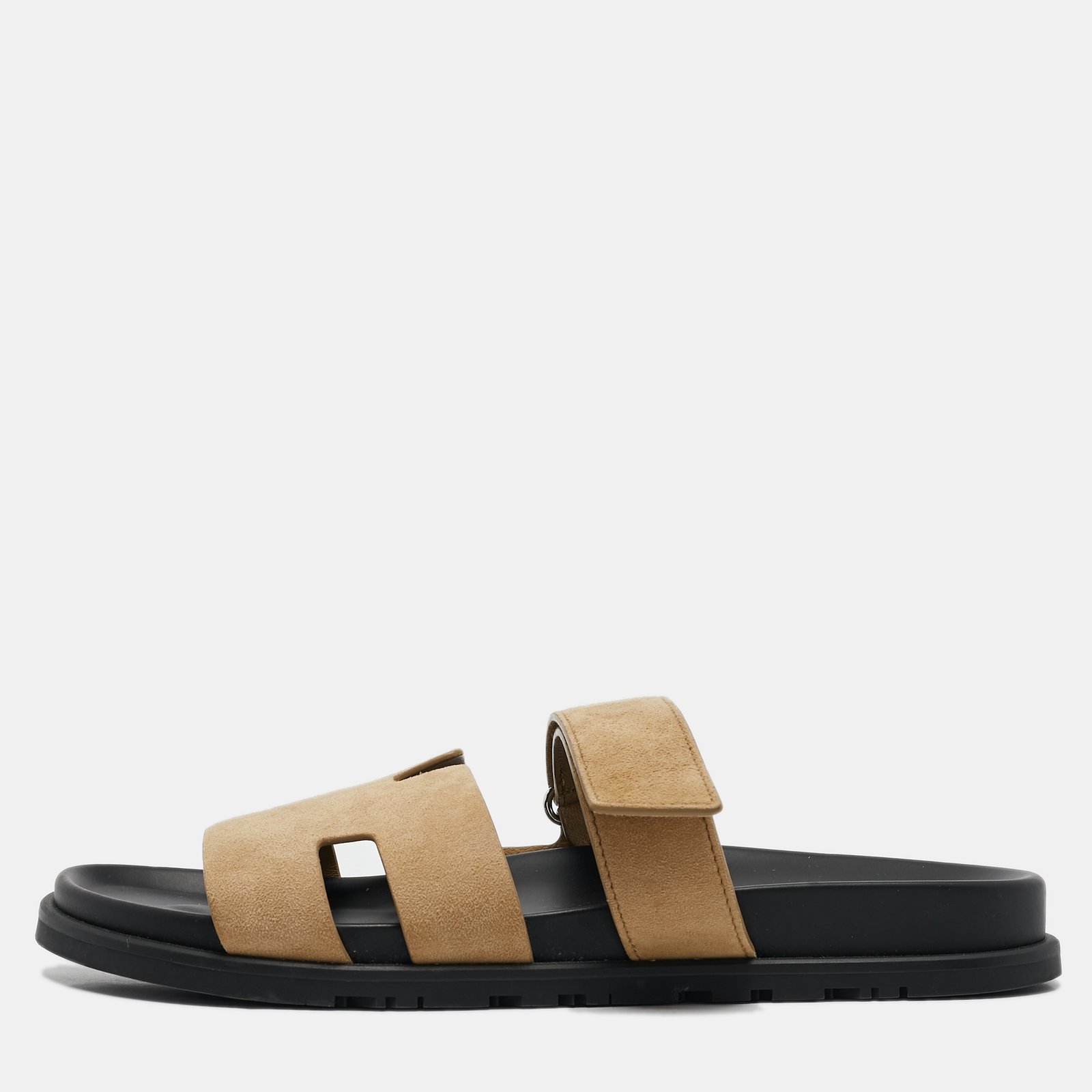 Hermes Beige Suede Chypre Slide Sandals Size 44