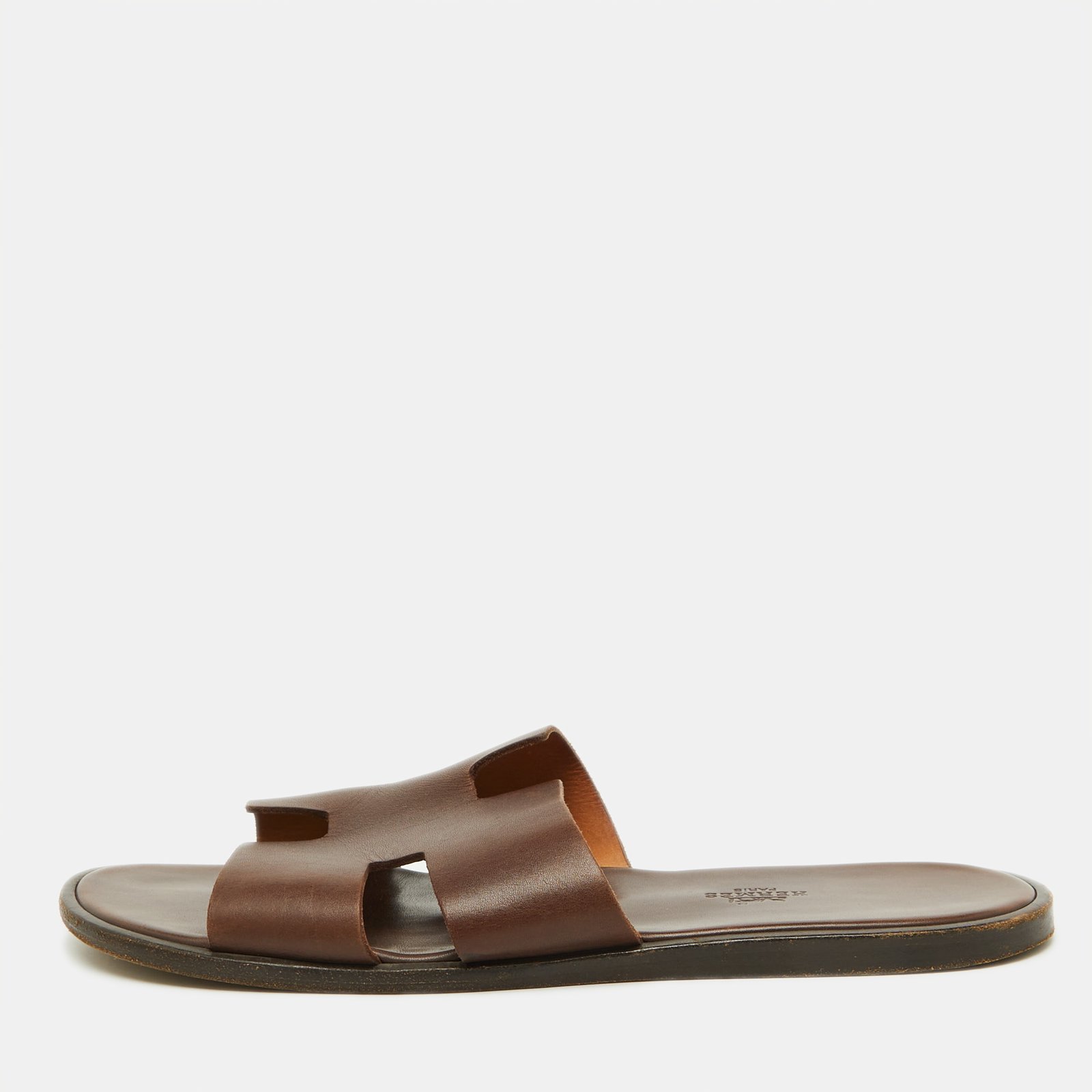Hermes Dark Brown Leather Izmir Flat Sandals Size 43.5