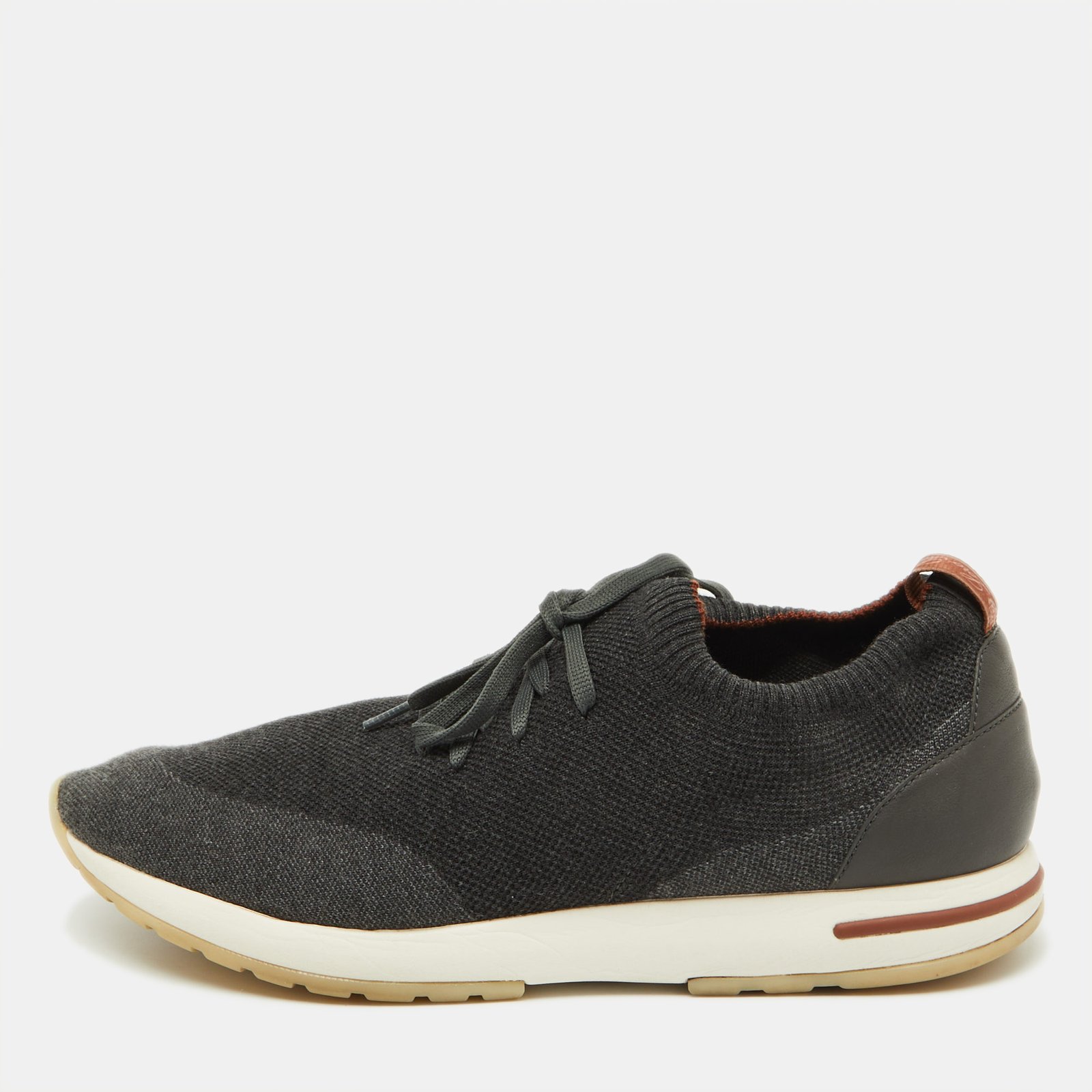 Loro Piana Dark Grey Knit Fabric 360 LP Flexy Walk Low Top Sneakers Size 45