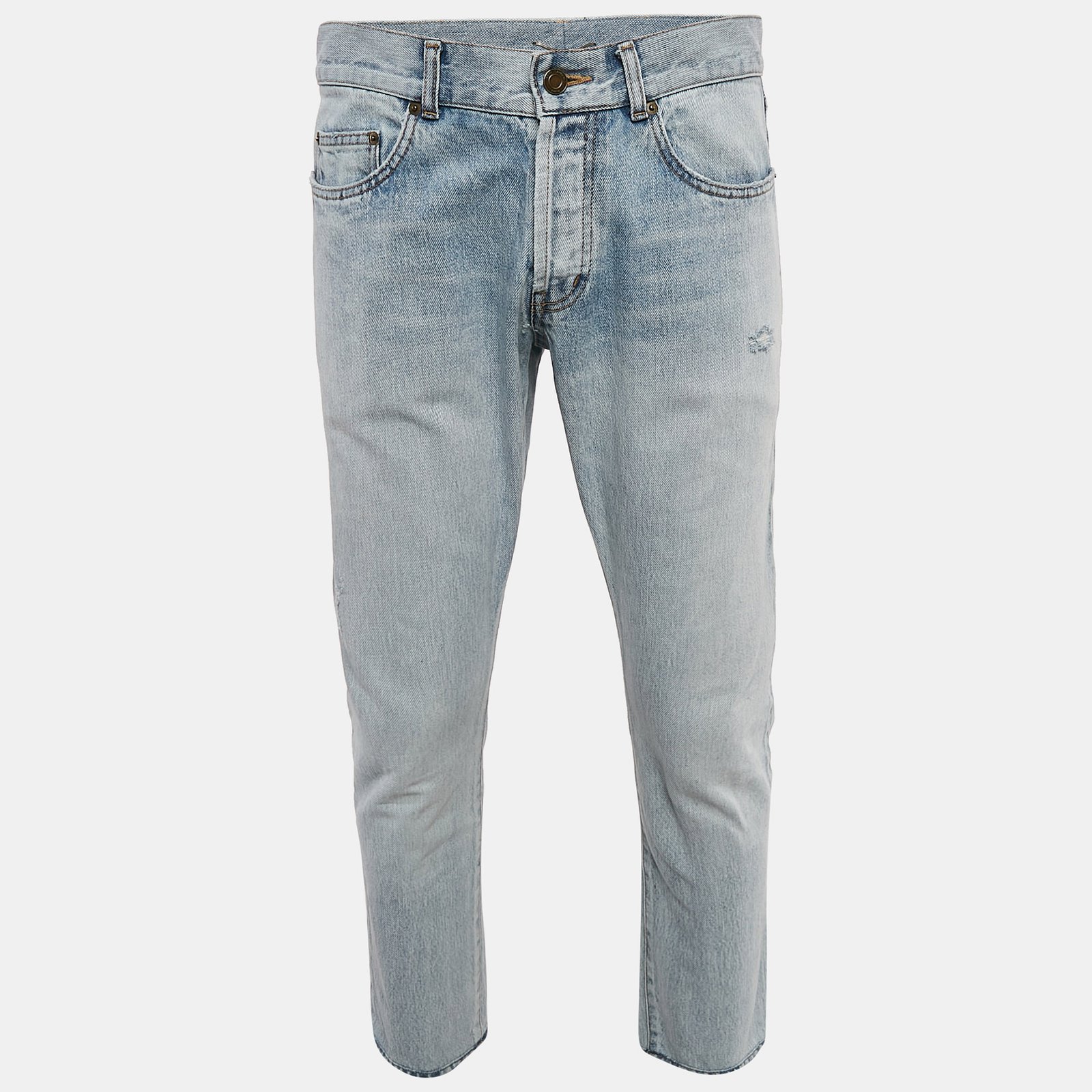 Saint Laurent Paris Light Blue Denim Ripped Jeans Waist 33"