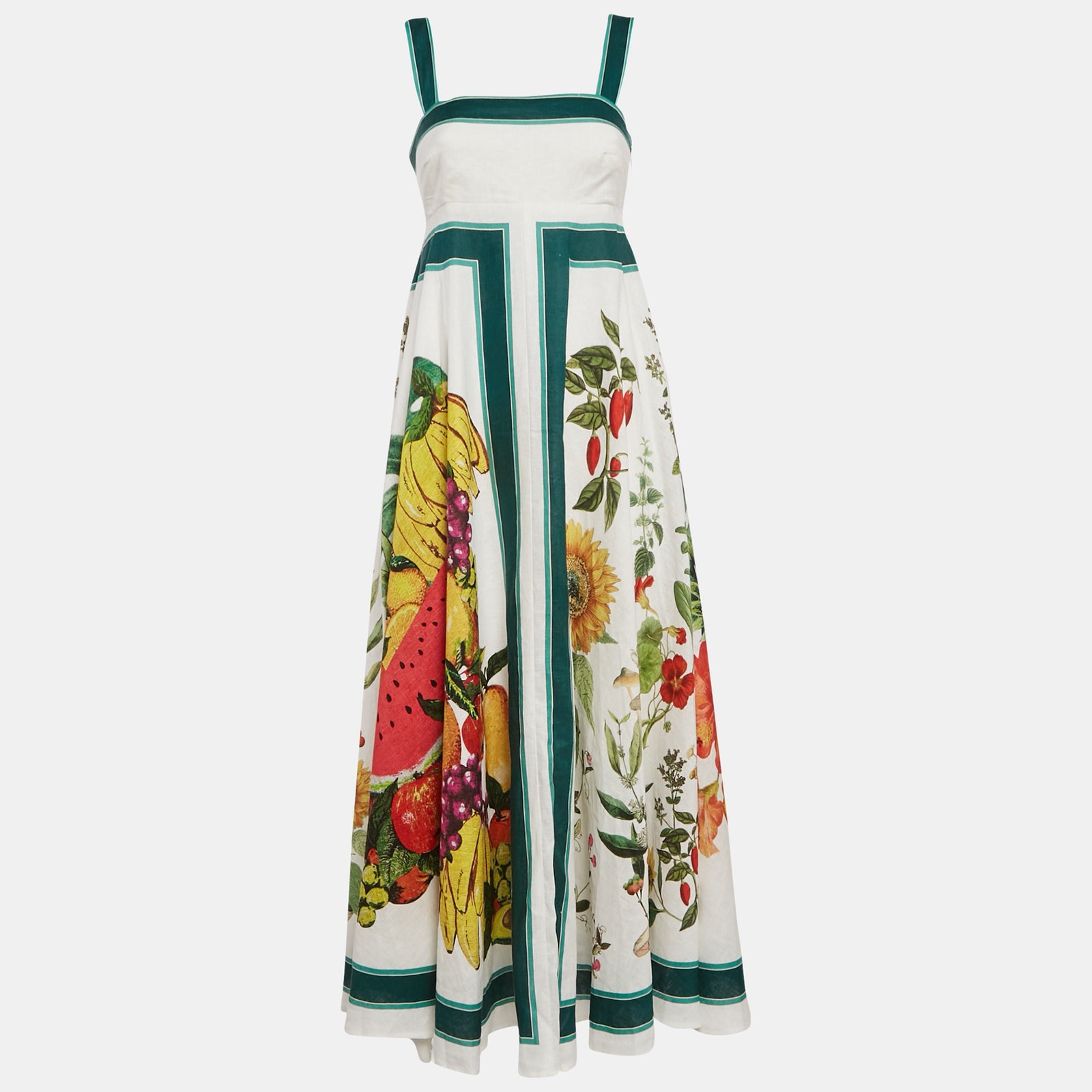 Alemais White Fruitta Print Linen Midi Sundress M