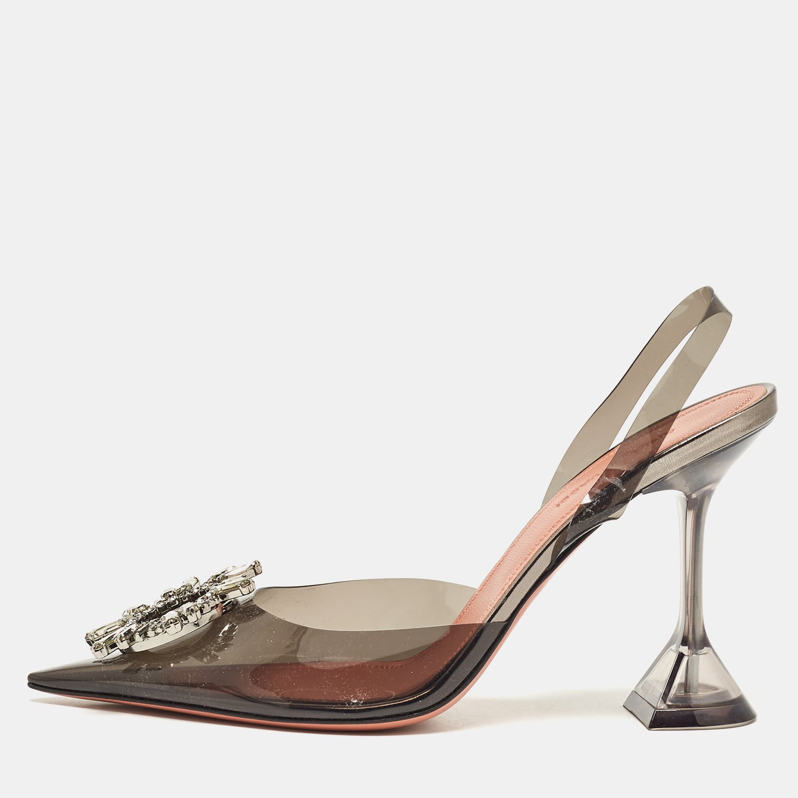 Amina Muaddi Black PVC Begum Slingback Pumps Size 38
