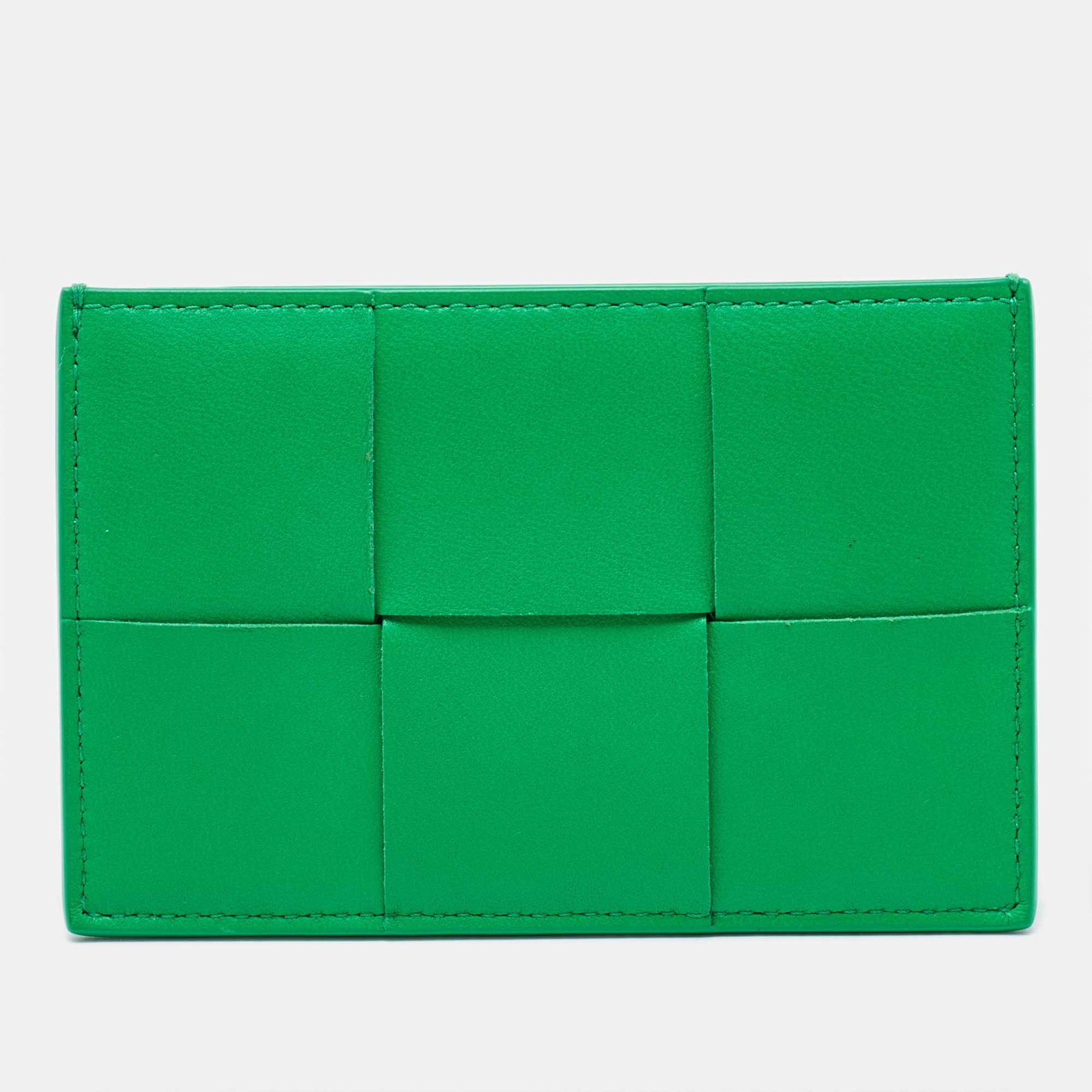 Bottega Veneta Green Intrecciato Leather Cassette Card Holder