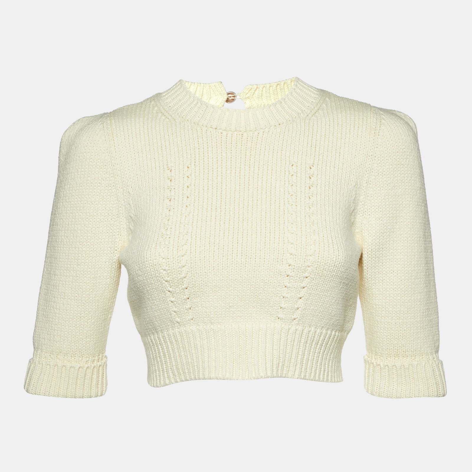 Chanel Cream Cotton Knit Cropped Pullover S