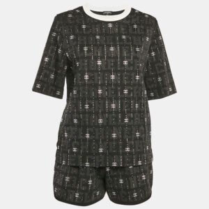 Chanel Black CC Rhinestone Cotton Jersey T-Shirt and Shorts Set S