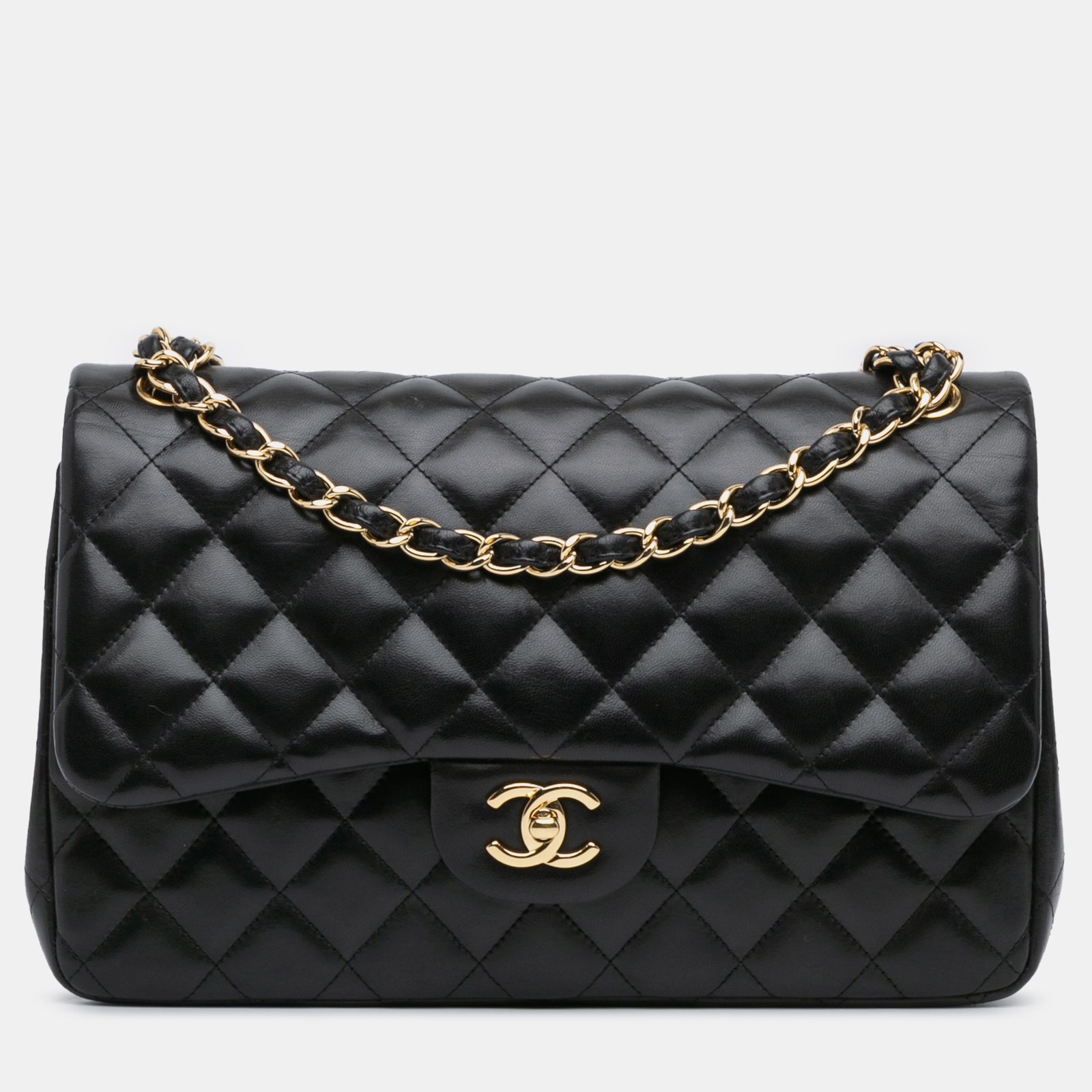 Chanel Black Lambskin Jumbo Classic Double Flap Bag