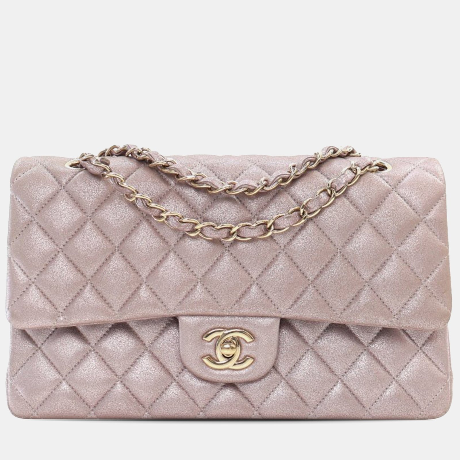 Chanel Pink Iridescent Leather Medium Classic Double Flap Bag
