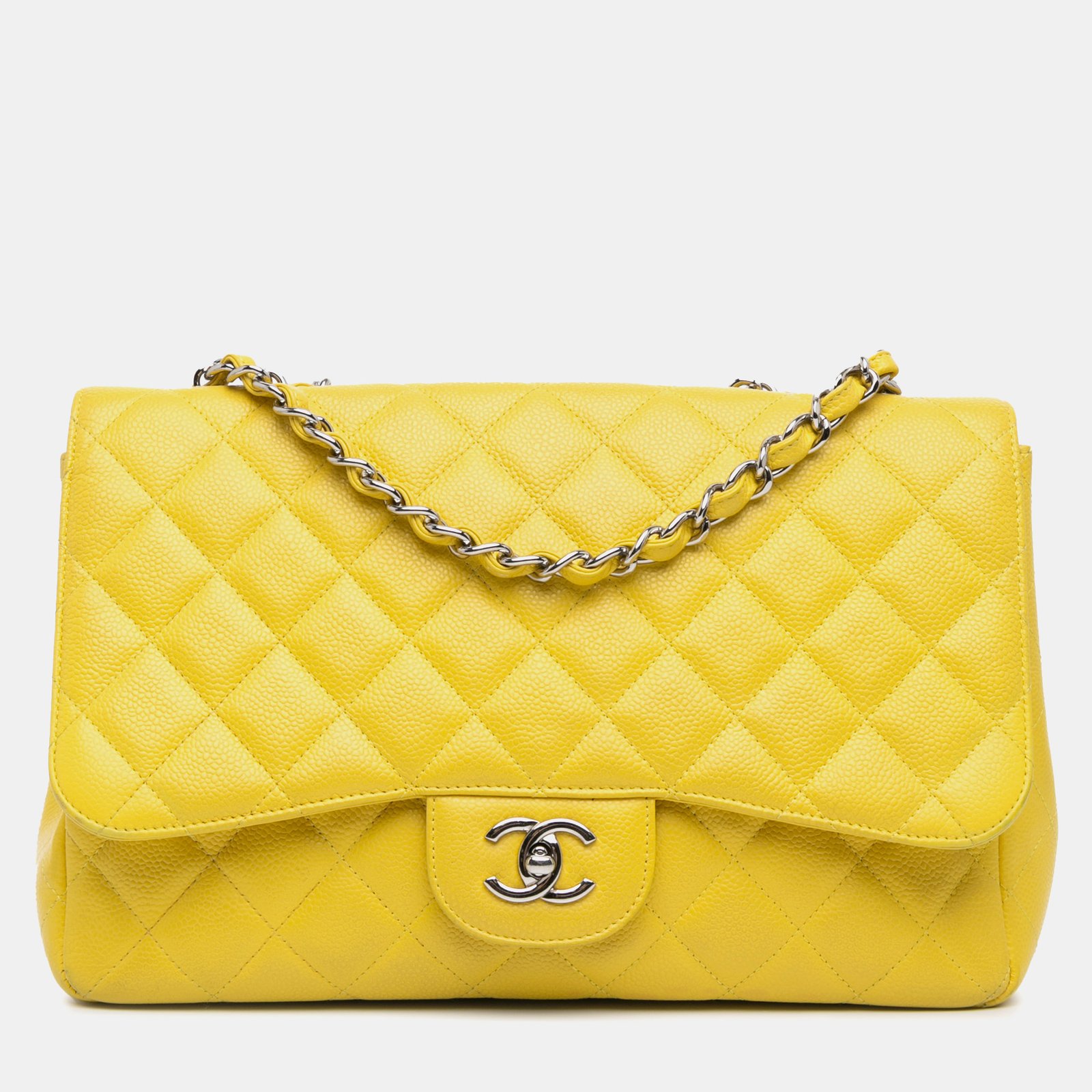 Chanel Yellow Caviar Leather Jumbo Classic Flap Bag