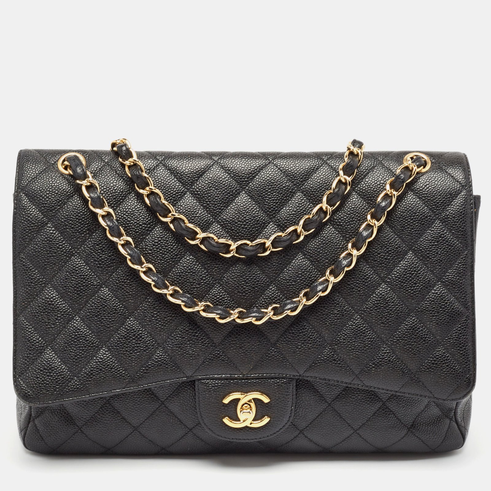 Chanel Black Quilted Caviar Leather Maxi Classic Single Flap Bag