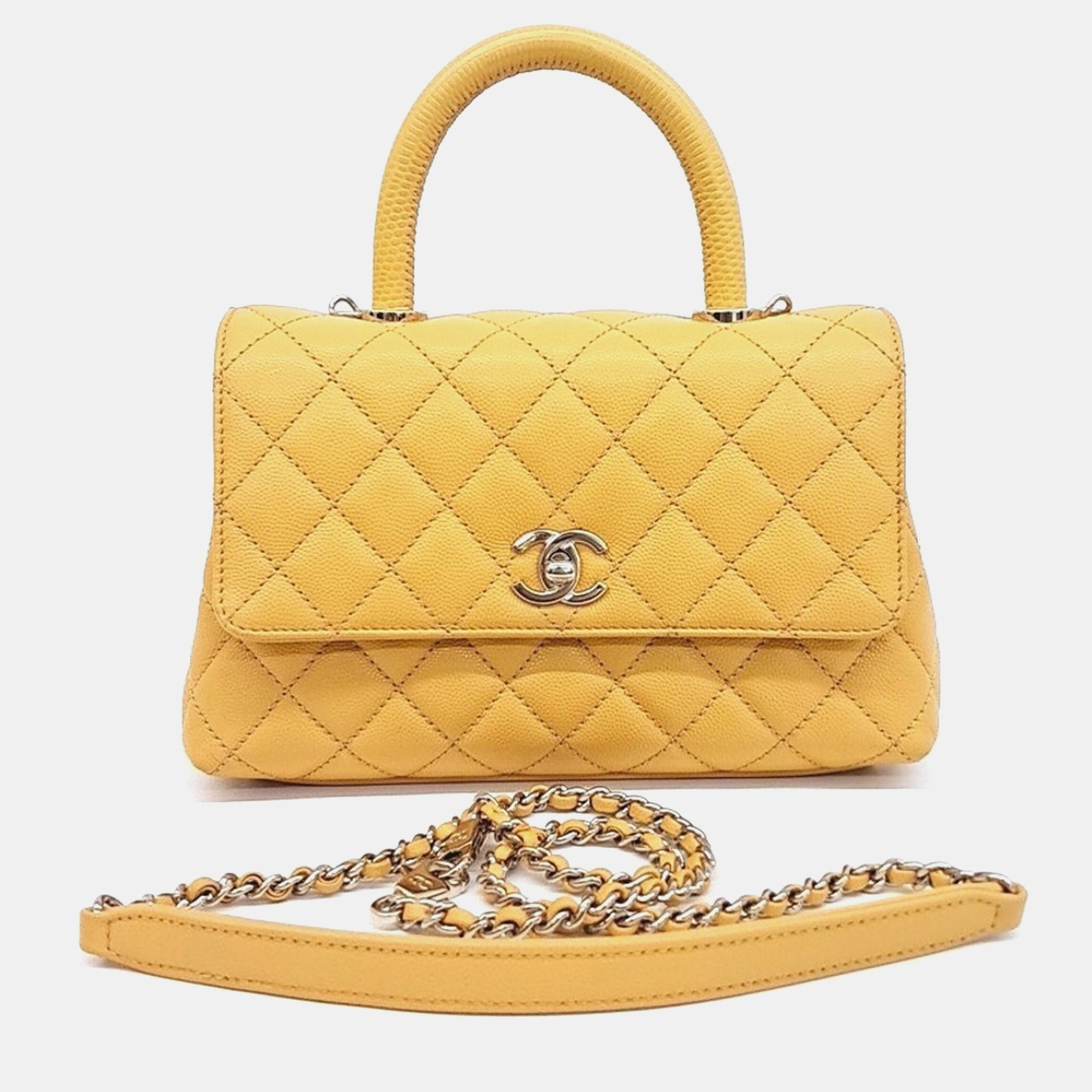 Chanel Yellow Leather Coco Handle Bag