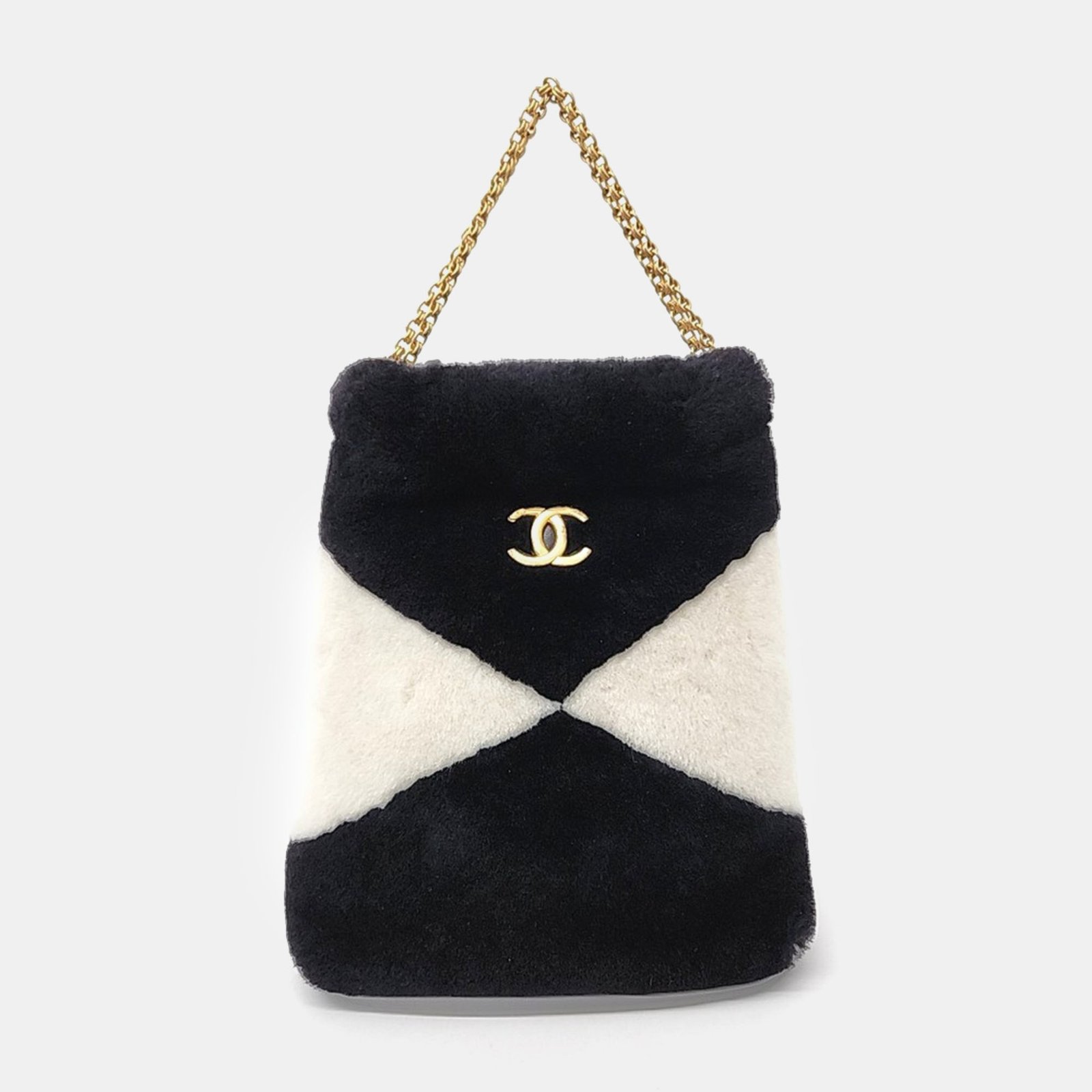 Chanel Black White Fur Chain Shoulder Bag