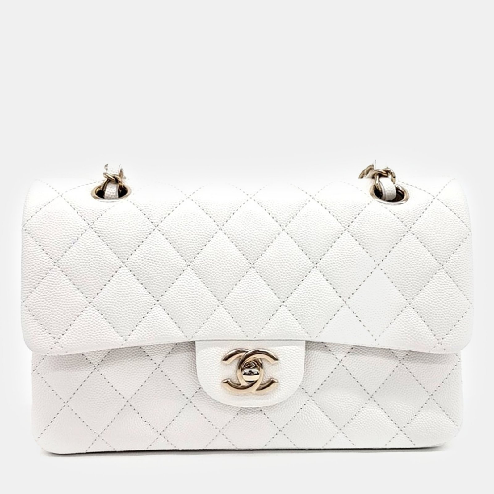 Chanel White Leather Small Classic Flap Bag