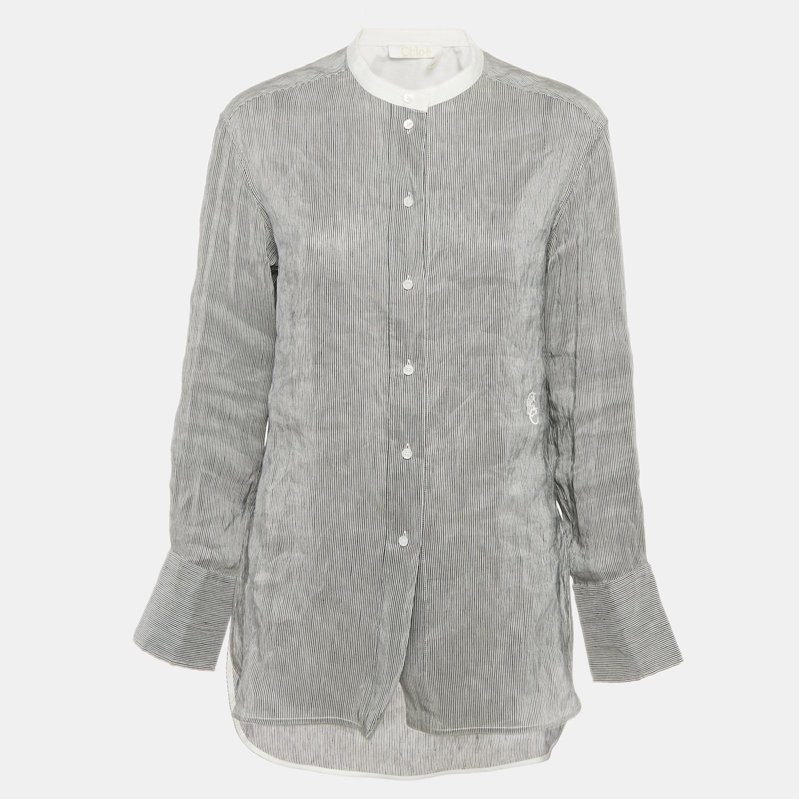 Chloe Blue/White Striped Linen Blend Long Sleeve Shirt M