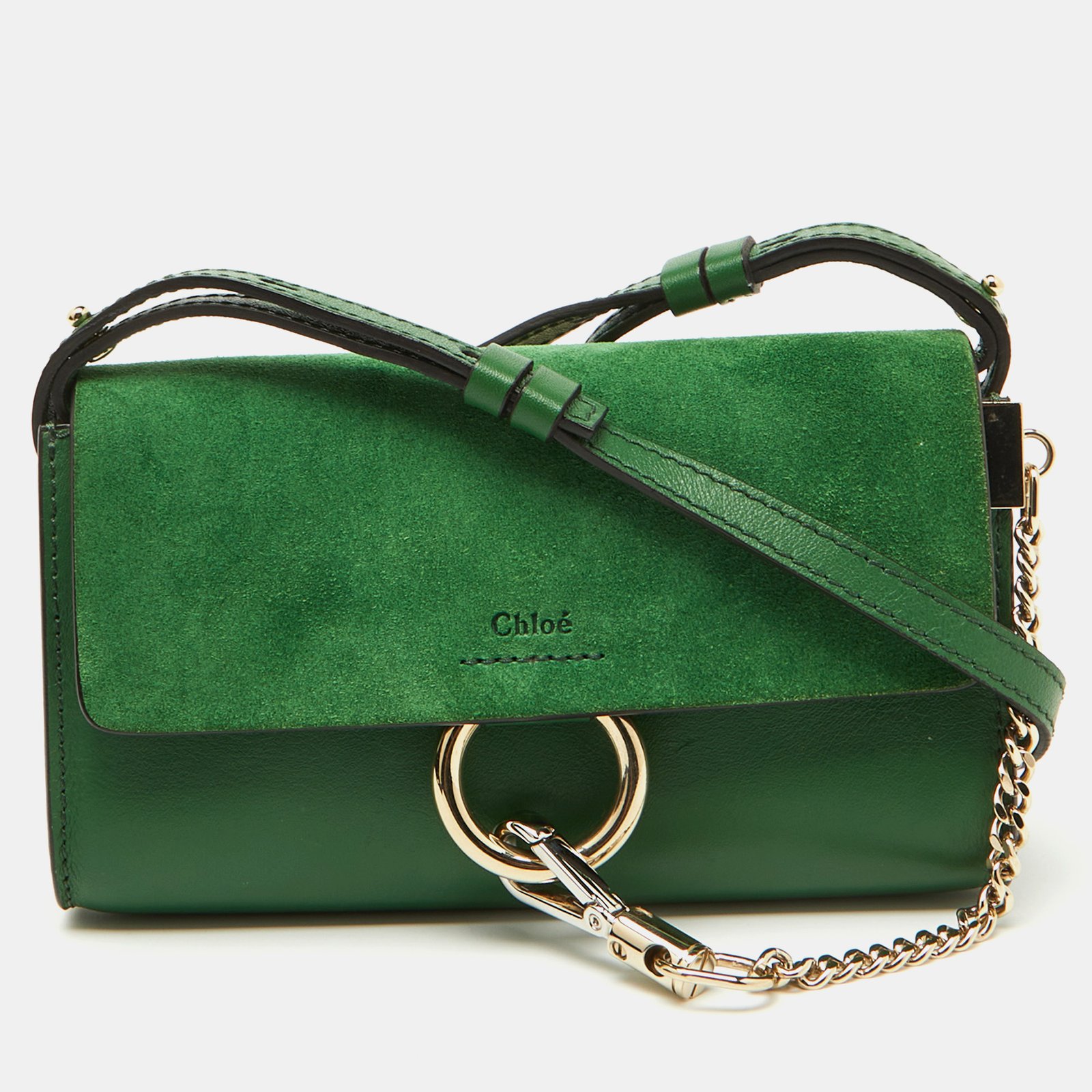 Chloe Green Leather and Suede Mini Faye Crossbody Bag
