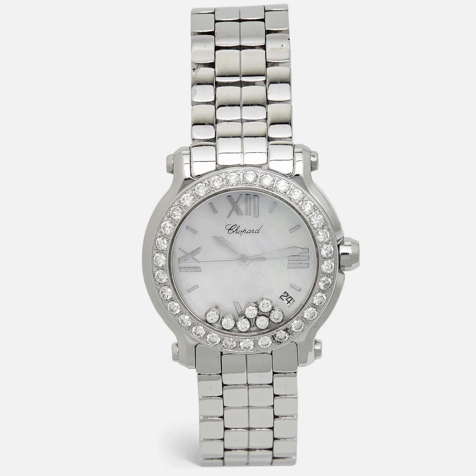 Chopard Mother Of Pearl Diamond Stainless Steel Happy Sport 8475 Women's Wristwatch 35 mm
