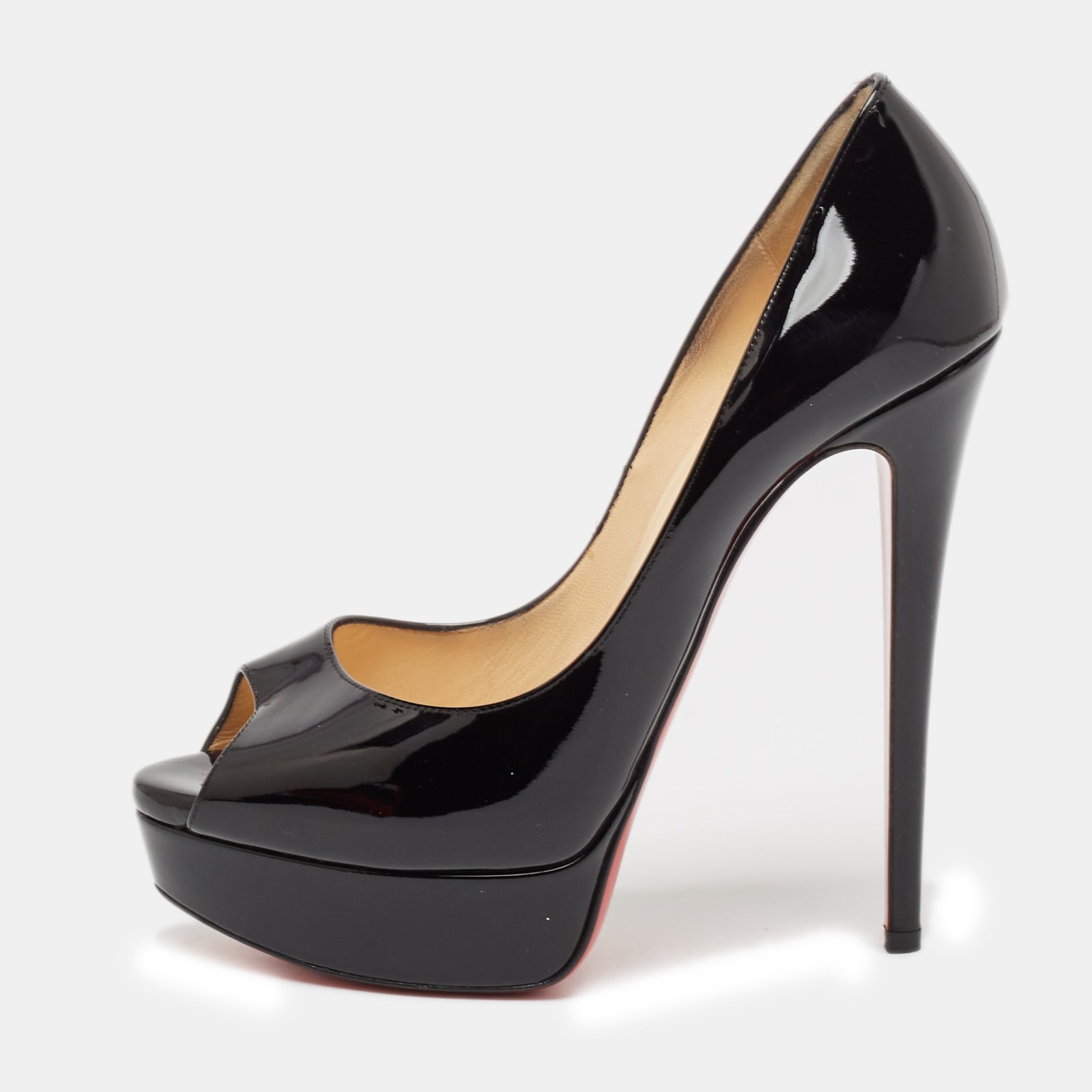 Christian Louboutin Black Patent Leather Lady Peep  Pumps Size 38