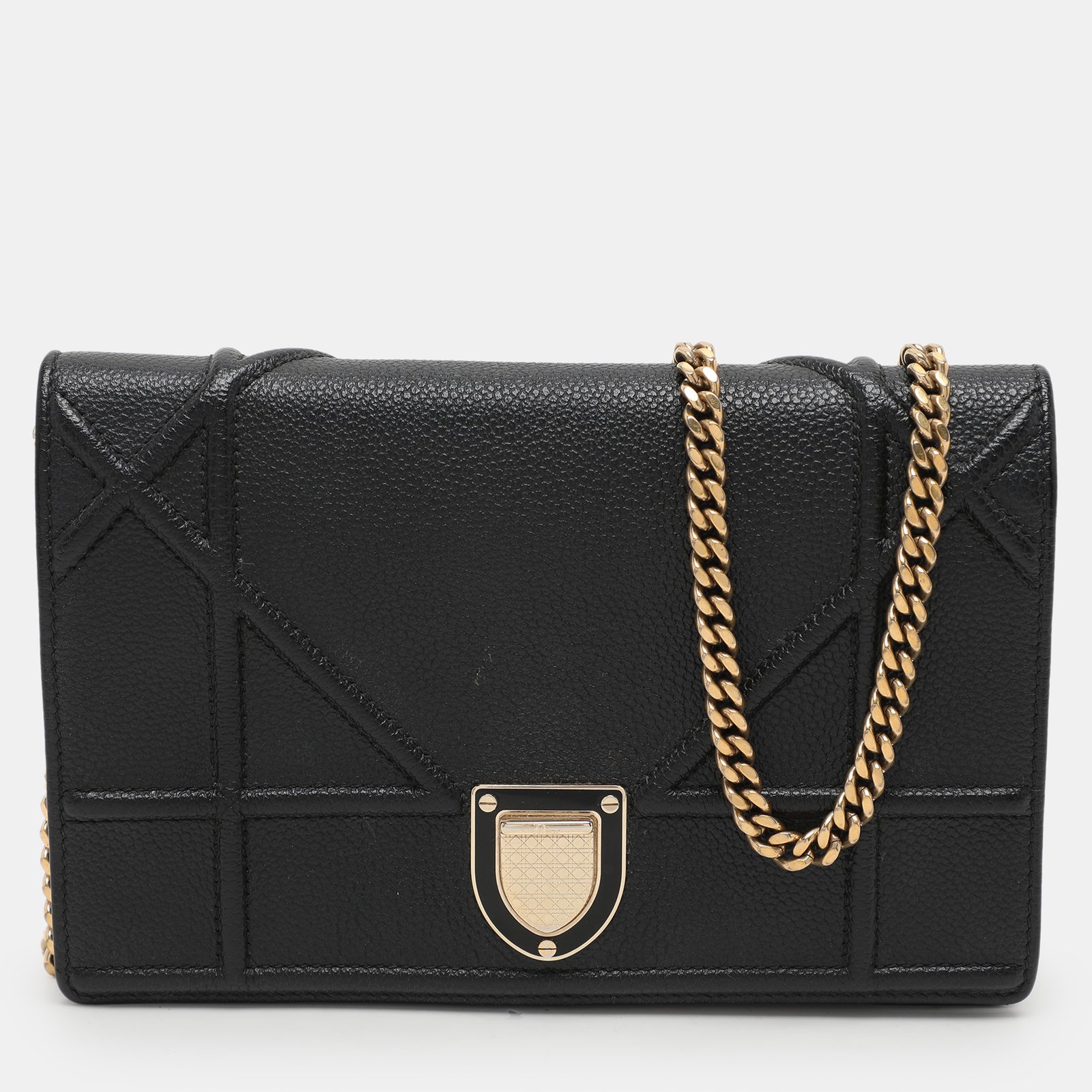 Dior Black Leather Diorama Wallet on Chain
