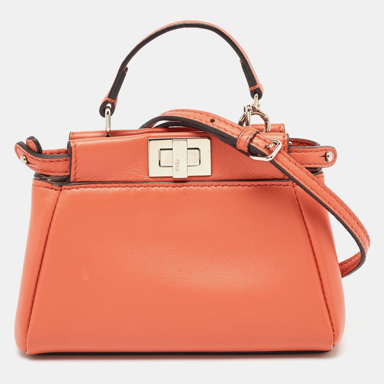 Fendi Brick Brown Leather Micro Peekaboo Top Handle Bag