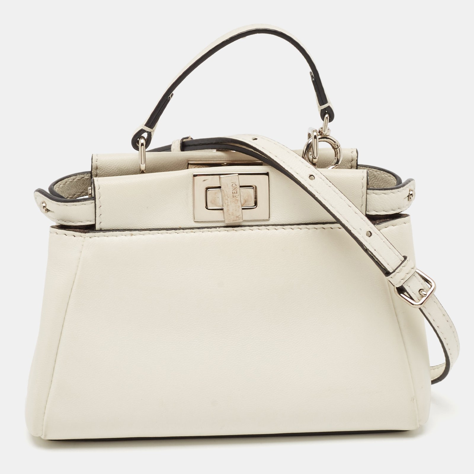 Fendi White Leather Micro Peekaboo Top Handle Bag