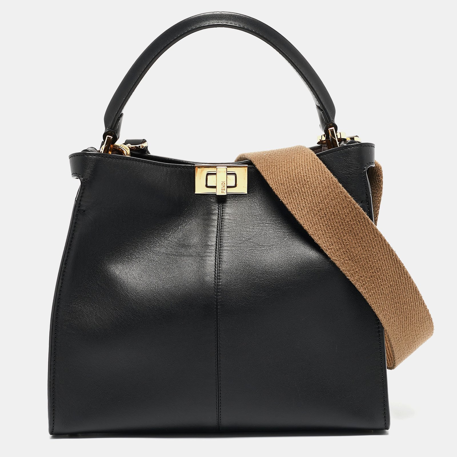 Fendi Black Leather Medium Peekaboo X-Lite Top Handle Bag