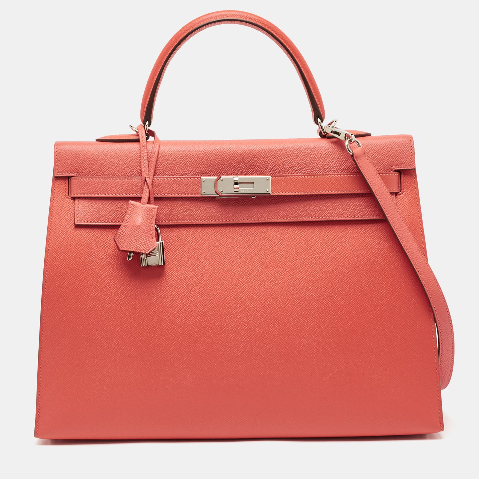 Hermes Rose Jaipur Epsom Leather Palladium Finish Kelly Sellier 35 Bag