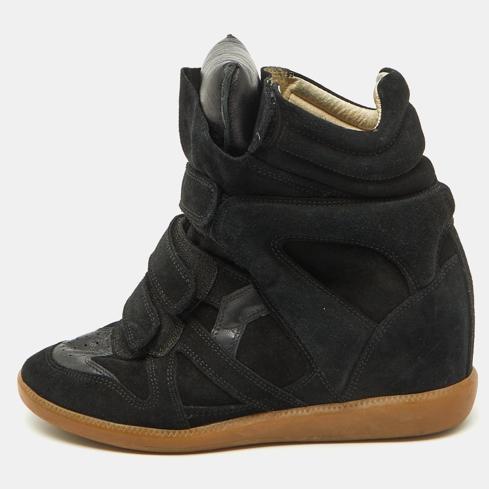 Isabel Marant Black Suede and Leather Bekett Wedge Sneakers Size 40
