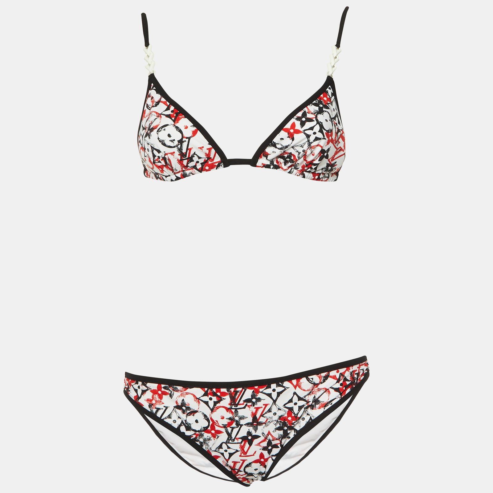 Louis Vuitton White Monogram Print Jersey Bikini Set S/M