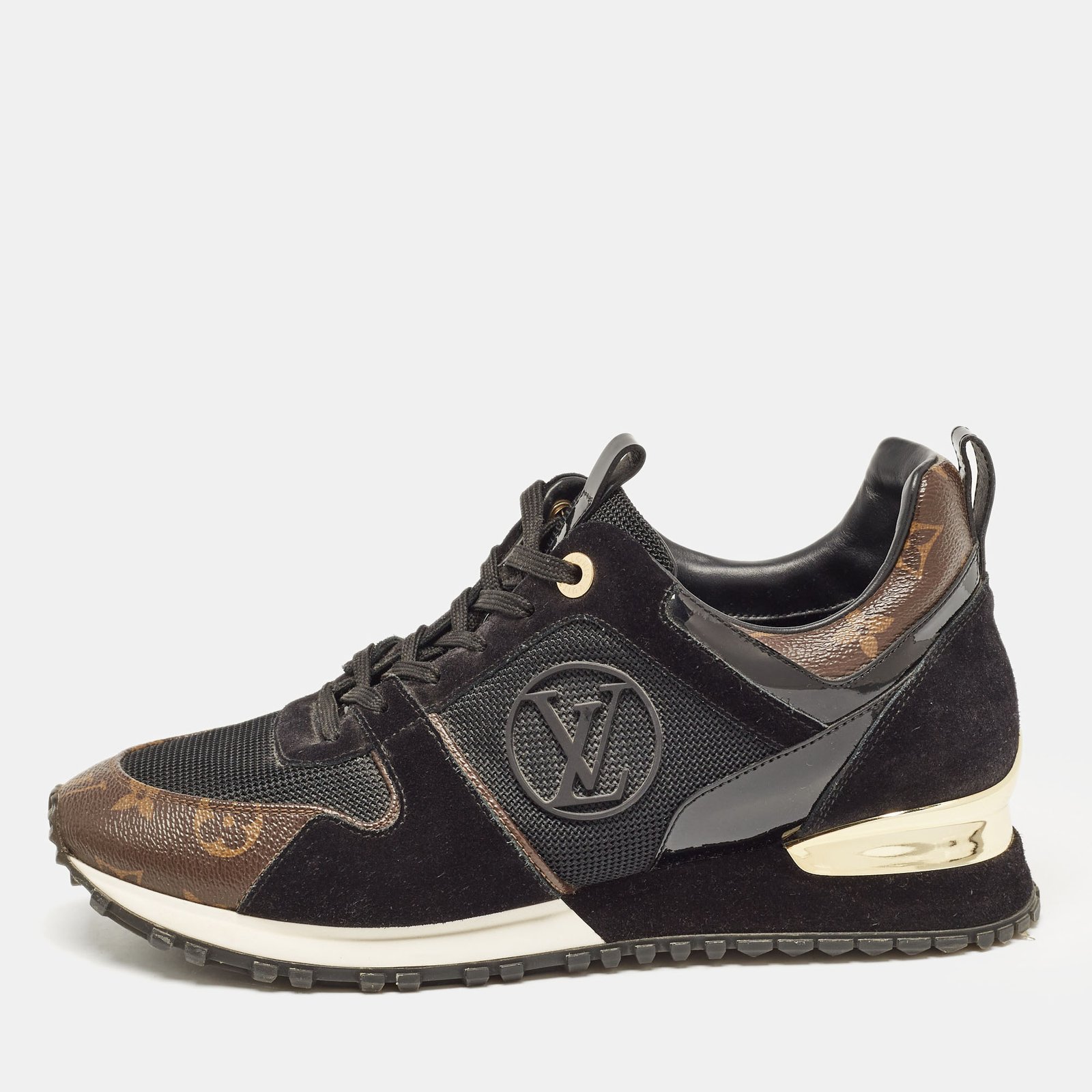 Louis Vuitton Black/Brown Mesh and Monogram Canvas Run Away Sneakers Size 40
