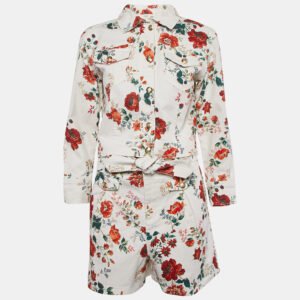 Maje White Floral Print Denim Imprime Top and Shorts Set S/L