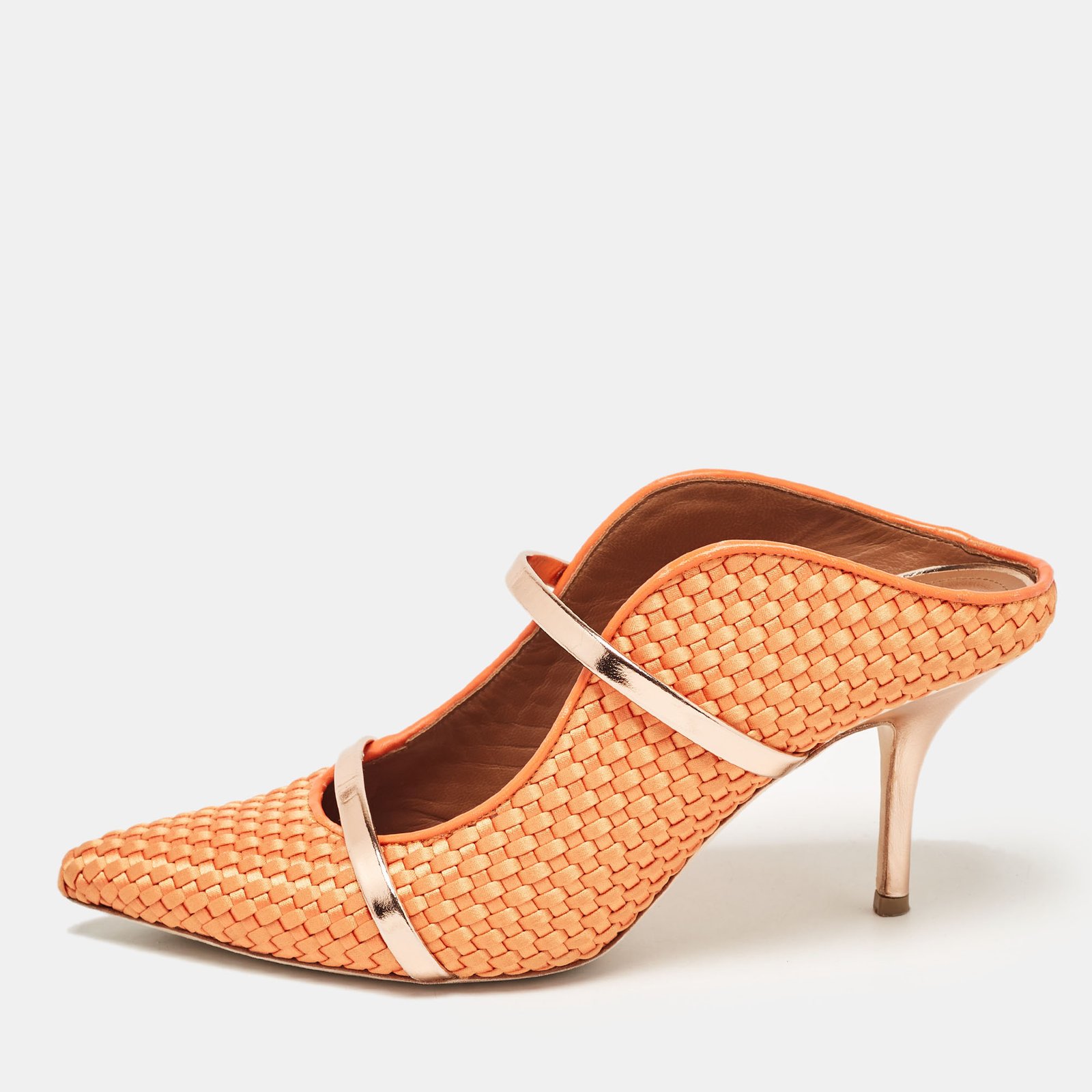 Malone Souliers Orange Woven Satin Maureen Mules Size 39