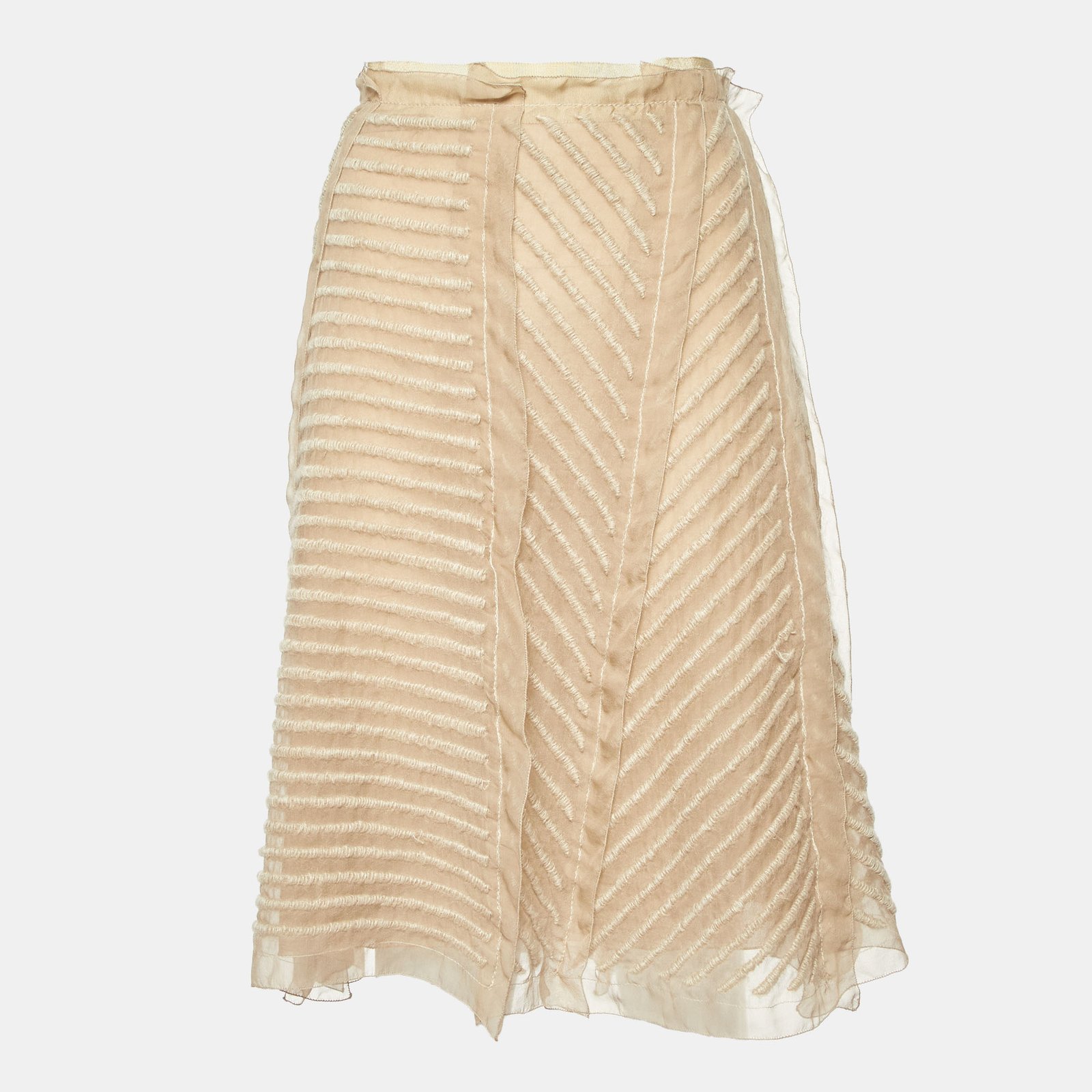 Prada Beige Embroidered Chiffon Midi Skirt M
