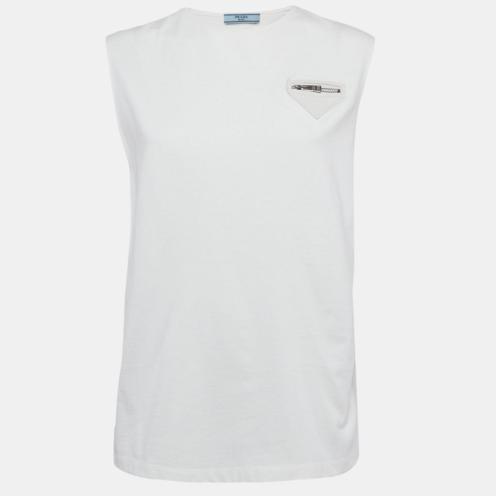 Prada White Cotton Knit Zip Detail Sleeveless Top XS