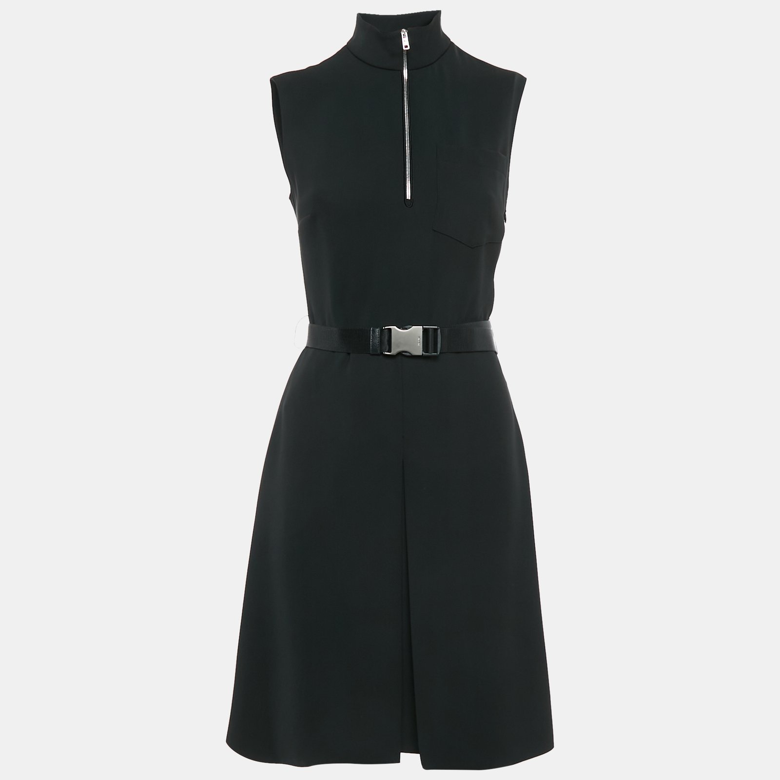 Prada Black Crepe Sleeveless High-Neck Mini Dress S