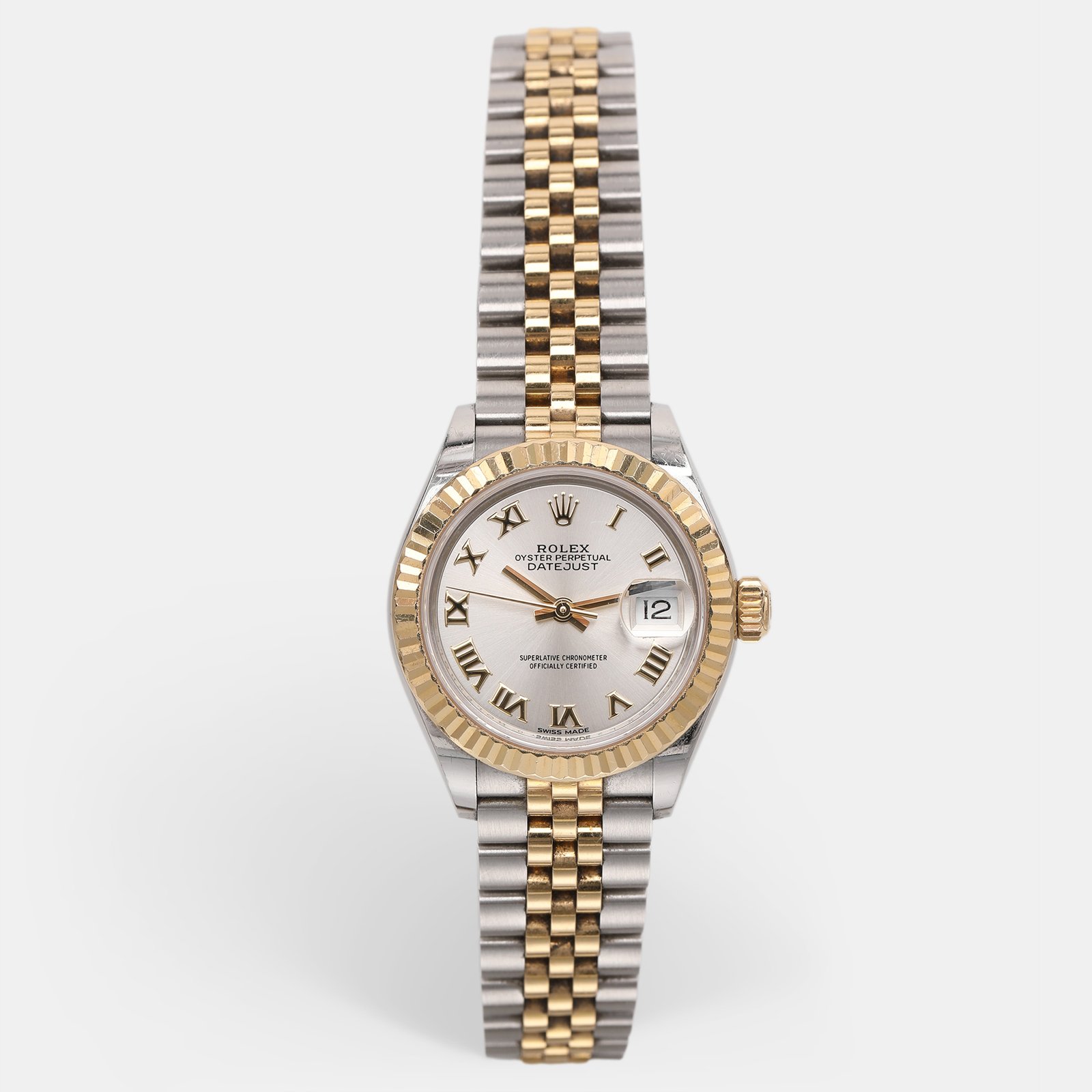 Rolex Silver 18k Yellow Gold Oyster Perpetual Datejust M279173-0005 Women's Wristwatch 28 mm