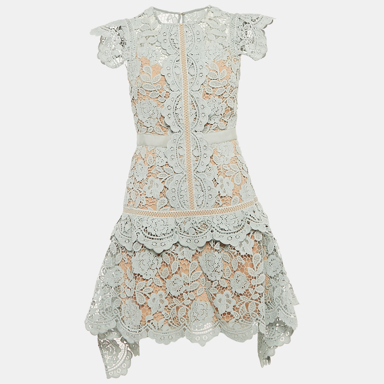 Self-Portrait Mint Green Floral Guipure Lace Mini Dress M