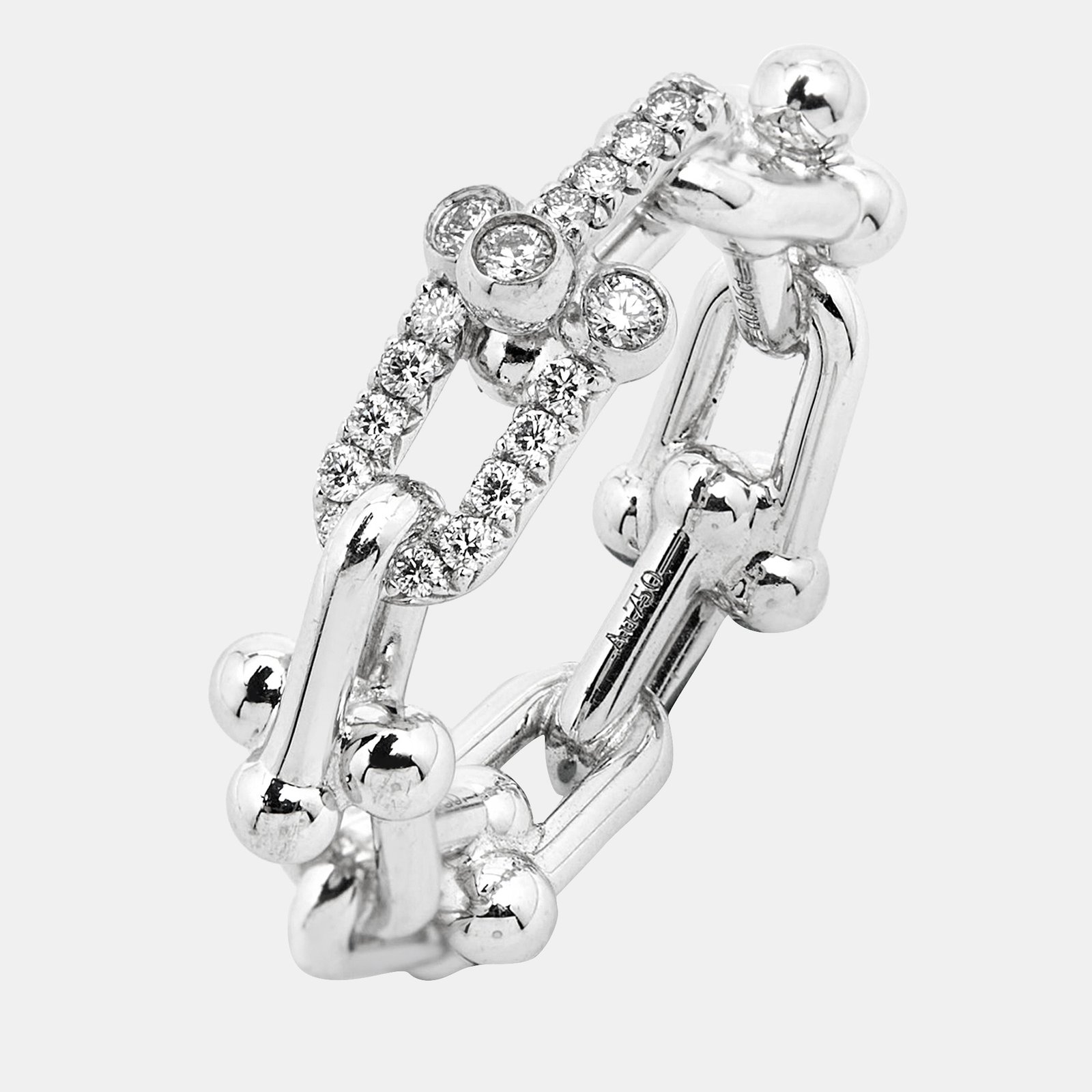 Tiffany & Co.  Tiffany HardWear Small Link Diamonds 18k White Gold Ring Size 55