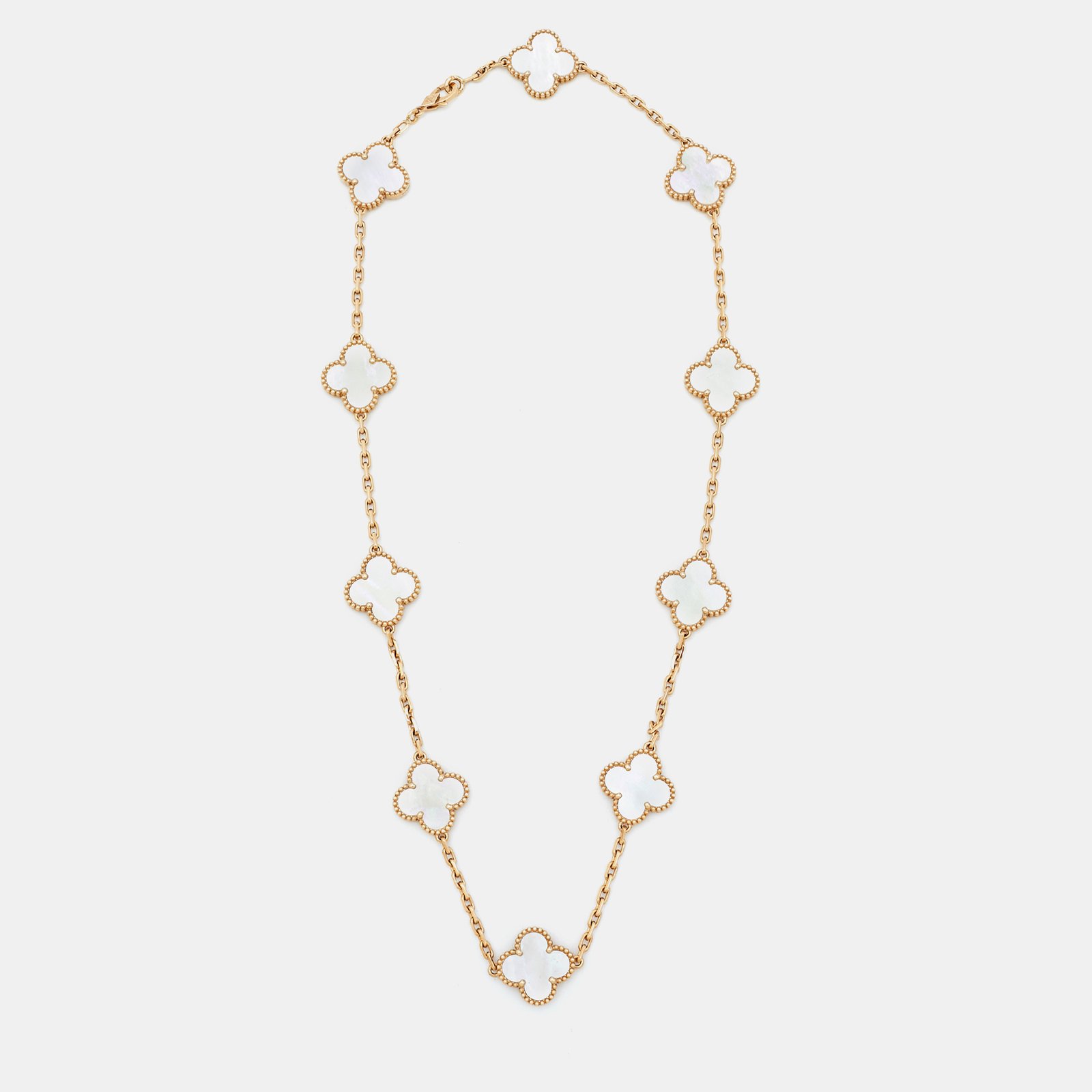 Van Cleef & Arpels Vintage Alhambra Mother of Pearl 10 Motif 18k Yellow Gold Necklace