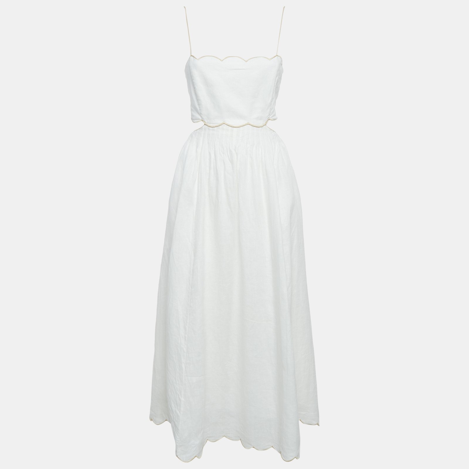 Zimmermann White Linen Lace-Up Detail Cut-Out Midi Dress XL
