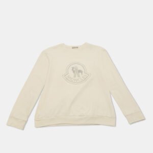 Moncler Cream Embroidered Cotton Long Sleeve T-Shirt 14 Yrs