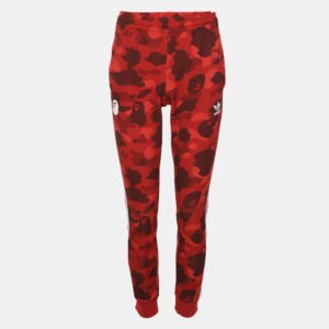 A Bathing Ape X Adidas Red Camouflage Print Polyester Drawstring Joggers S