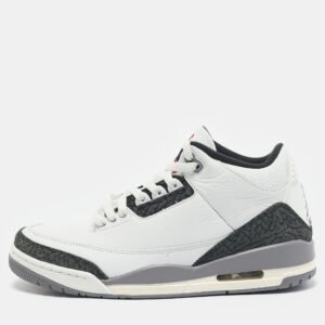 Air Jordans White Leather Jordan 3 Retro Cement Grey Sneakers Size 42