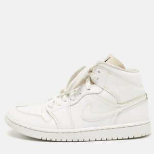 Air Jordans White Snakeskin Embossed Leather Jordan 1 Mid Sneakers Size 42