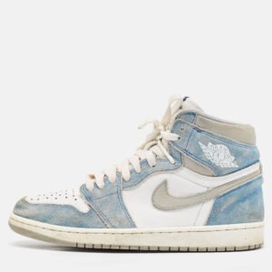 Air Jordans Blue/White Leather and Suede Air Jordan 1 High Top Sneakers Size 43