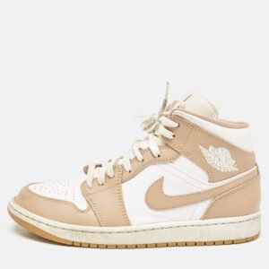 Air Jordans Tan/White Leather Jordan 1 Mid Tan Gum Sneakers Size 42.5