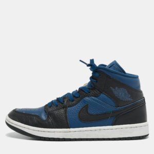 Air Jordans Blue/White Leather Air Jordan 1 Mid Top Sneakers Size 42