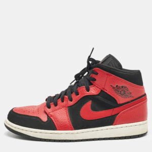 Air Jordans Red/Black  Leather Air Jordan 1 High Top Sneakers Size 44