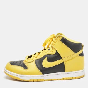 Air Jordans Black/Yellow Leather Jordan 1 Retro Dunk Hi Sp Maize Sneakers Size 44.5
