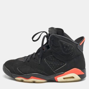 Air Jordan Black Nubuck Leather Jordan 6 Retro Infrared High Top Sneakers Size 44.5