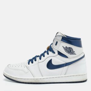Air Jordans White Leather Jordan 1 Retro High OG Sneakers Size 44