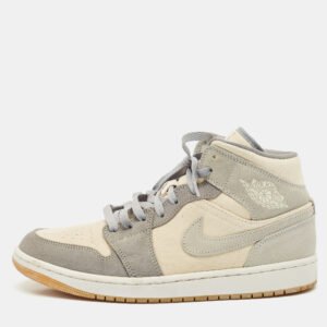 Air Jordans Grey/Beige Suede and Canvas Jordan 1 Mid SE Coconut Milk Particle Grey Sneakers Size 42.5